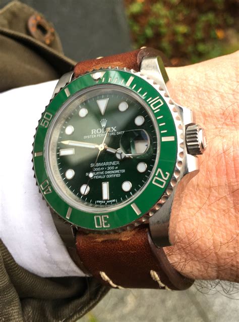 rolex green submariner leather strap|rolex submariner rubber strap price.